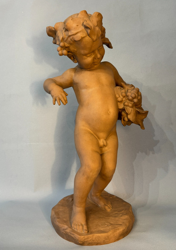 Sculpture Terre cuite de SEVRES "Bacchus enfant" signed MALRIC