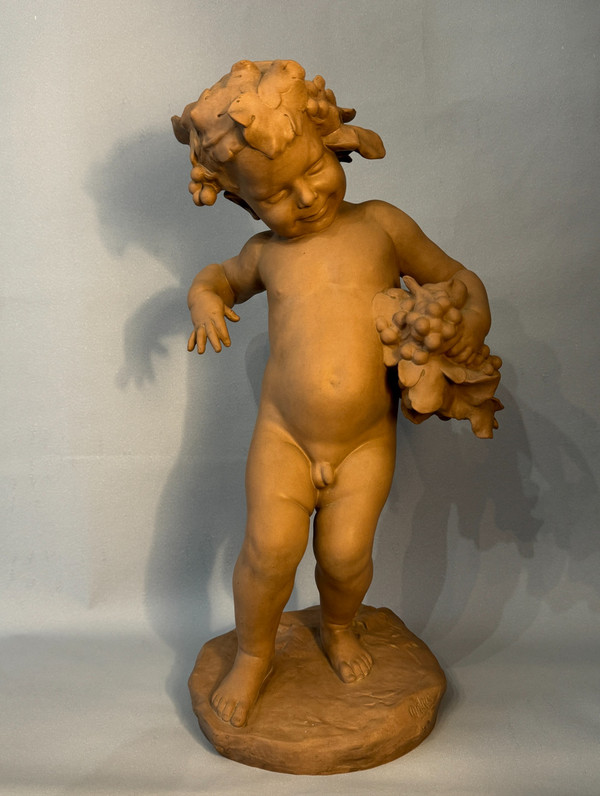 Sculpture Terre cuite de SEVRES "Bacchus enfant" signed MALRIC