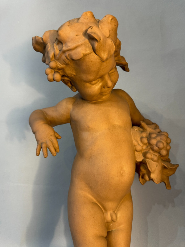 Sculpture Terre cuite de SEVRES "Bacchus enfant" signed MALRIC