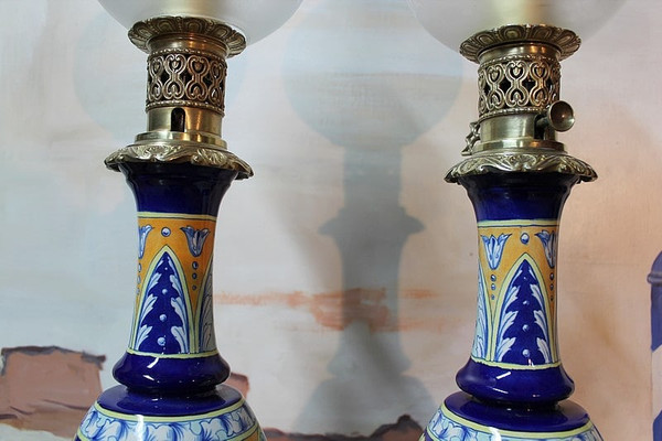 Lampes à Pétrole en Faïence XIXe