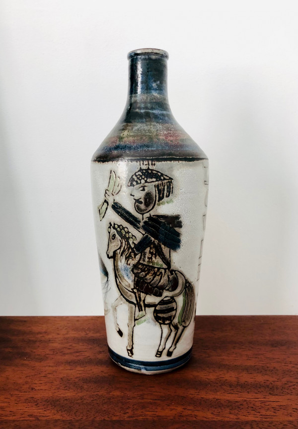 Vaso in ceramica "Le cavalier" di Raymonde Leduc, Francia 1960