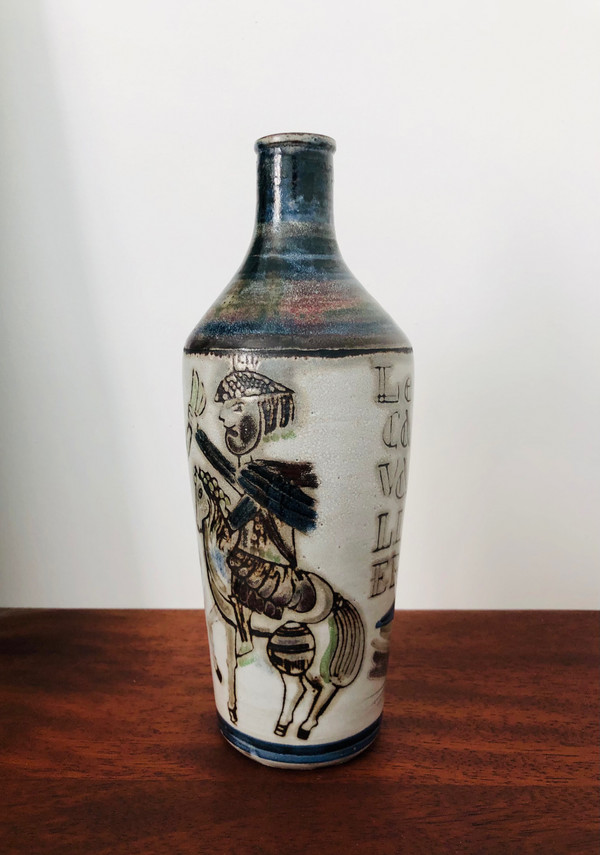 Vaso in ceramica "Le cavalier" di Raymonde Leduc, Francia 1960