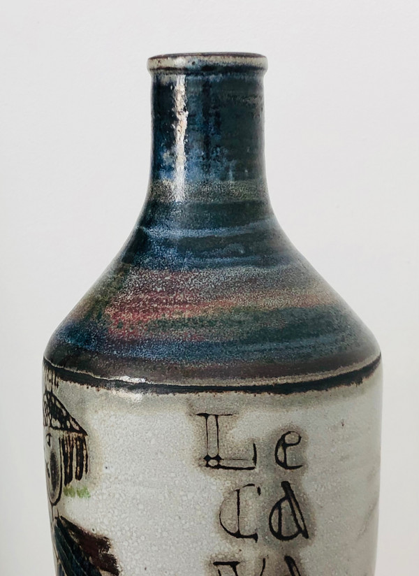 Vaso in ceramica "Le cavalier" di Raymonde Leduc, Francia 1960