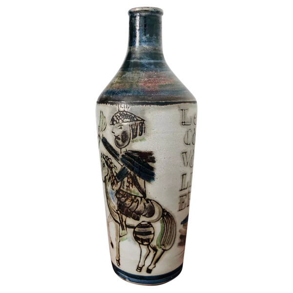 Vaso in ceramica "Le cavalier" di Raymonde Leduc, Francia 1960