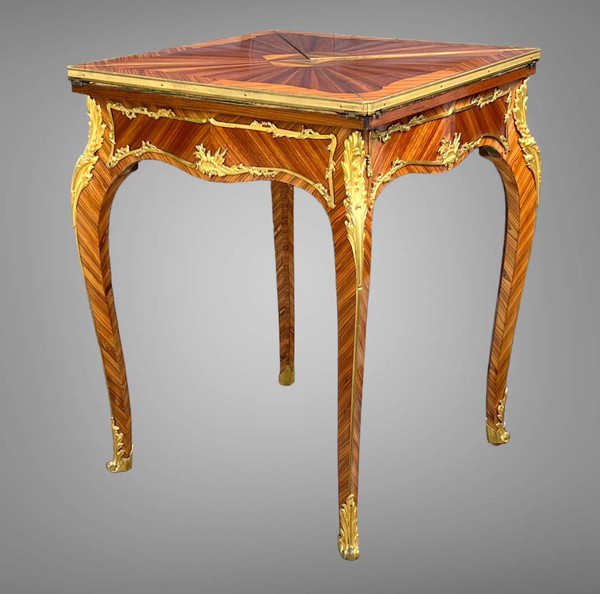 GAME TABLE “CALLED MUCHOIR” IN MARQUETRY DECORATED WITH GILT BRONZE PERIOD 19th