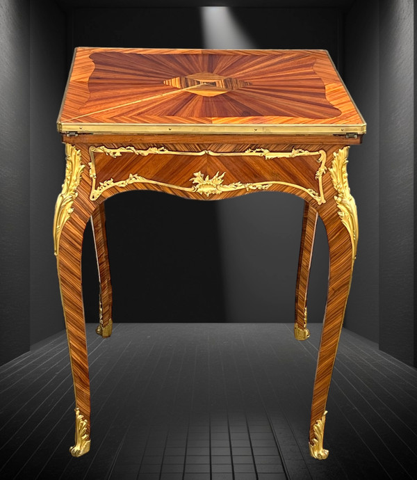 GAME TABLE “CALLED MUCHOIR” IN MARQUETRY DECORATED WITH GILT BRONZE PERIOD 19th