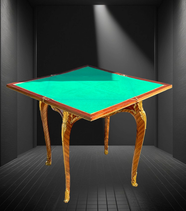 GAME TABLE “CALLED MUCHOIR” IN MARQUETRY DECORATED WITH GILT BRONZE PERIOD 19th
