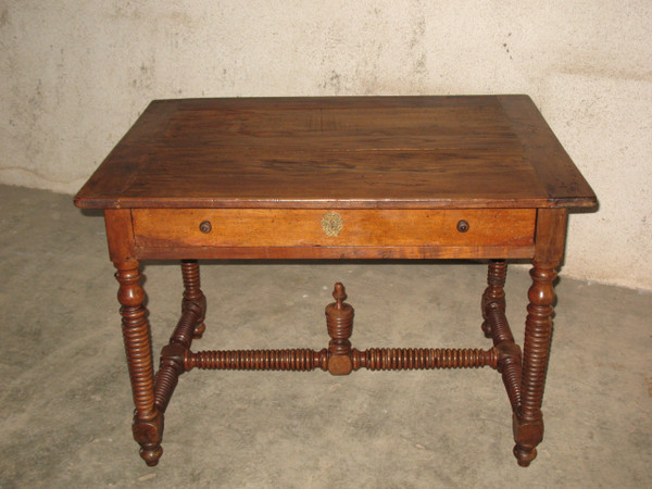 Writing table desk with a large drawer in fruit wood, 19th century Restoration period