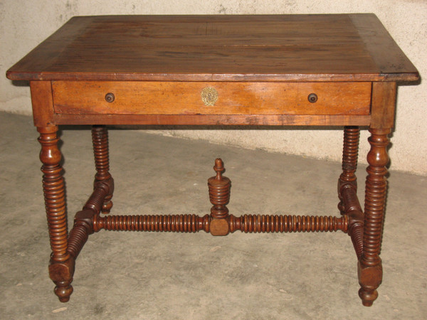 Writing table desk with a large drawer in fruit wood, 19th century Restoration period