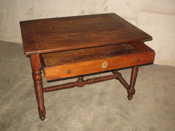 Writing table desk with a large drawer in fruit wood, 19th century Restoration period