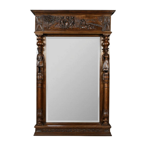 Important Miroir Régional en Chêne – Début XXe