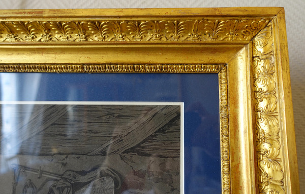 Coppia di incisioni Impero: La main chaud e Le Colin Maillard, cornici in legno dorato 72,5 cm x 62,5 cm