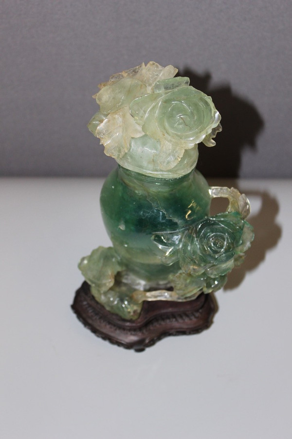 Vase Couvert En Fluorine à Décor De Fleurs , Asie 