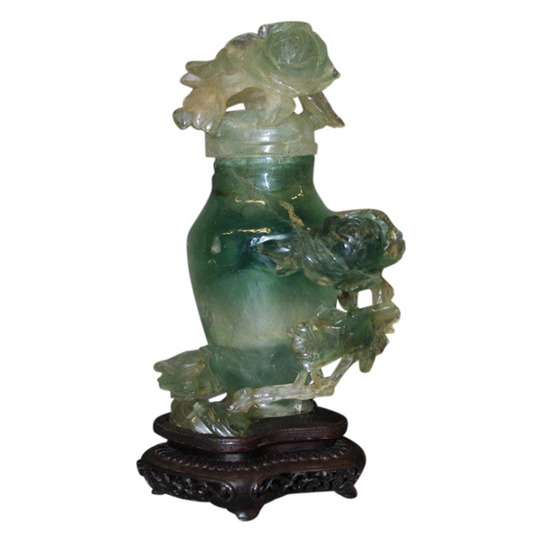 Vase Couvert En Fluorine à Décor De Fleurs , Asie 