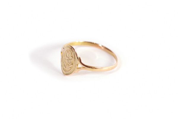 Bague pensée régionale en or rose 18k, bague ancienne régionale Poitou, Normandie, fleur, Bretagne
