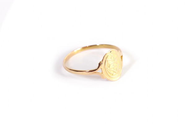 Bague pensée régionale en or rose 18k, bague ancienne régionale Poitou, Normandie, fleur, Bretagne