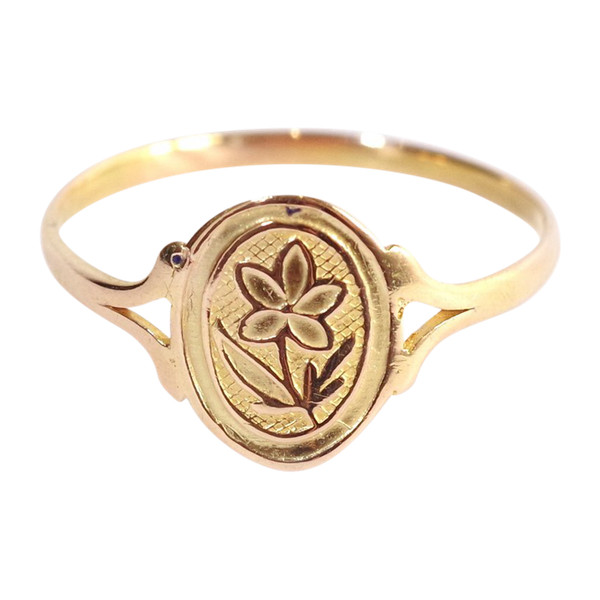 Bague pensée régionale en or rose 18k, bague ancienne régionale Poitou, Normandie, fleur, Bretagne