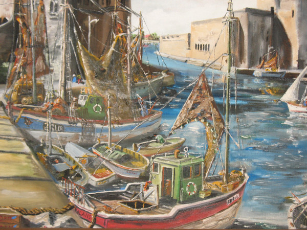 Port of La Rochelle signed G.J. Miane oil on panel 20th century