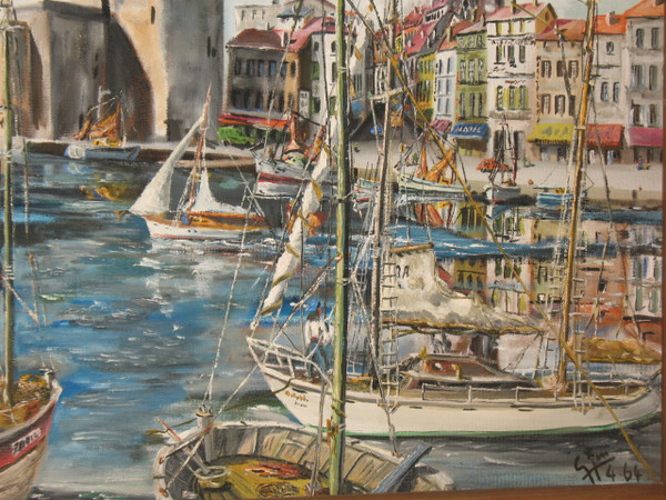 Port of La Rochelle signed G.J. Miane oil on panel 20th century