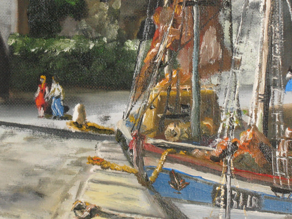 Port of La Rochelle signed G.J. Miane oil on panel 20th century