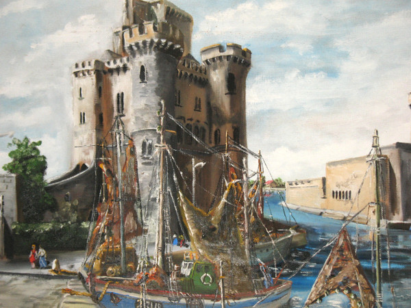 Port of La Rochelle signed G.J. Miane oil on panel 20th century