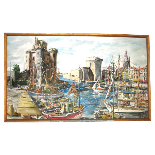 Port of La Rochelle signed G.J. Miane oil on panel 20th century