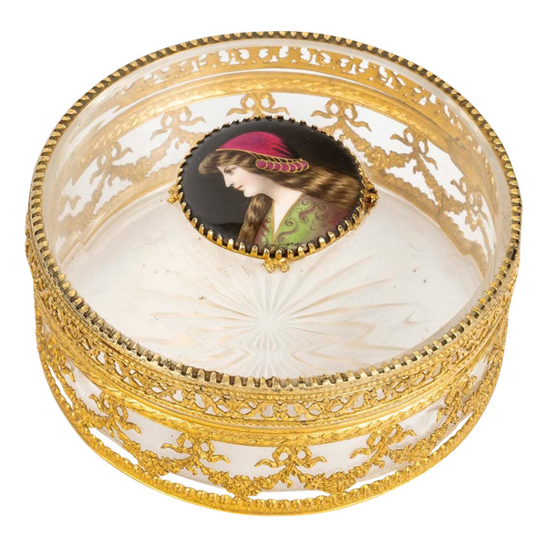 A late 19th century crystal and gilded brass candy box