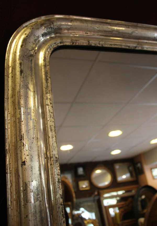 84 X 120 Cm, Miroir Ancien Louis Philippe Feuille d'Argent