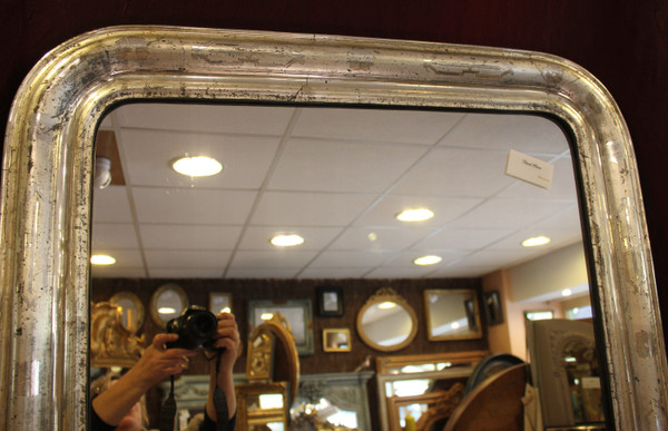84 X 120 Cm, Miroir Ancien Louis Philippe Feuille d'Argent