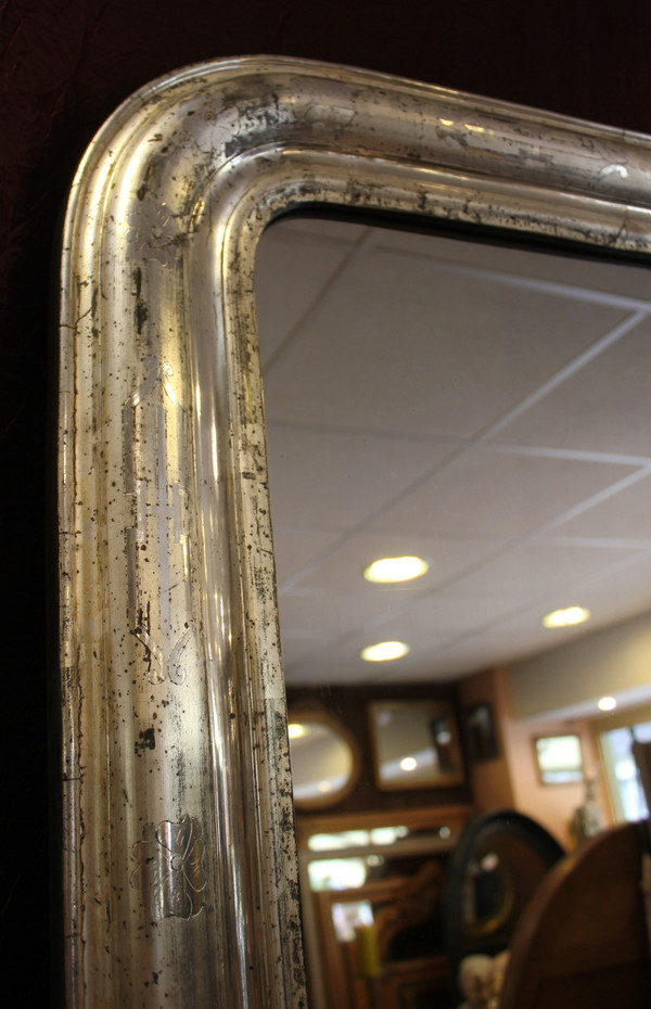 84 X 120 Cm, Miroir Ancien Louis Philippe Feuille d'Argent