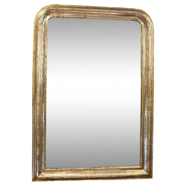 84 X 120 Cm, Miroir Ancien Louis Philippe Feuille d'Argent