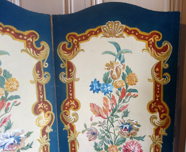 Painted canvas screen from the Napoleon III period - Louis XV style, 19th century
