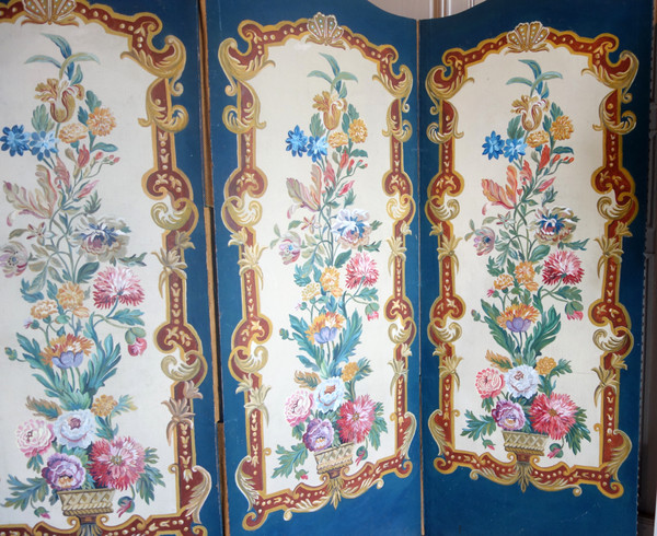 Painted canvas screen from the Napoleon III period - Louis XV style, 19th century