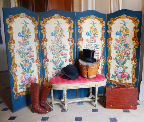 Painted canvas screen from the Napoleon III period - Louis XV style, 19th century