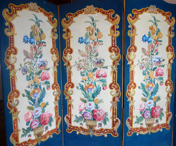 Painted canvas screen from the Napoleon III period - Louis XV style, 19th century