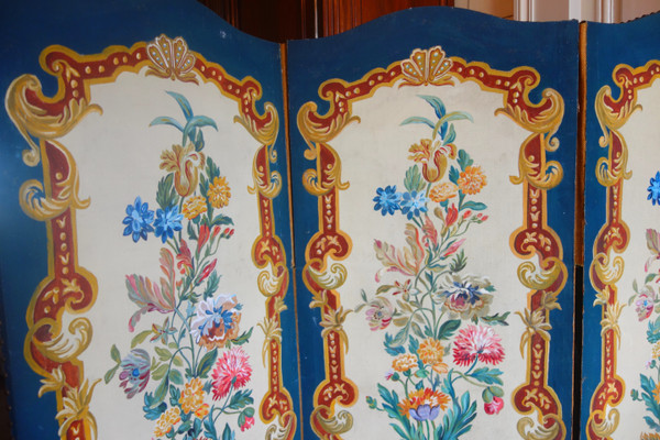 Painted canvas screen from the Napoleon III period - Louis XV style, 19th century