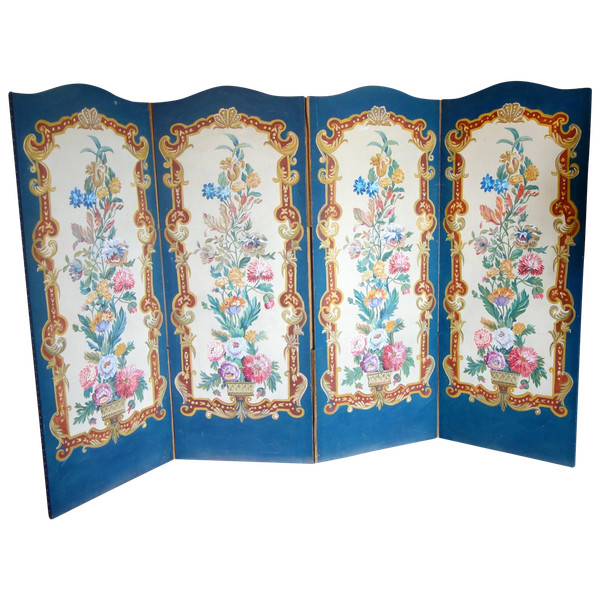 Painted canvas screen from the Napoleon III period - Louis XV style, 19th century