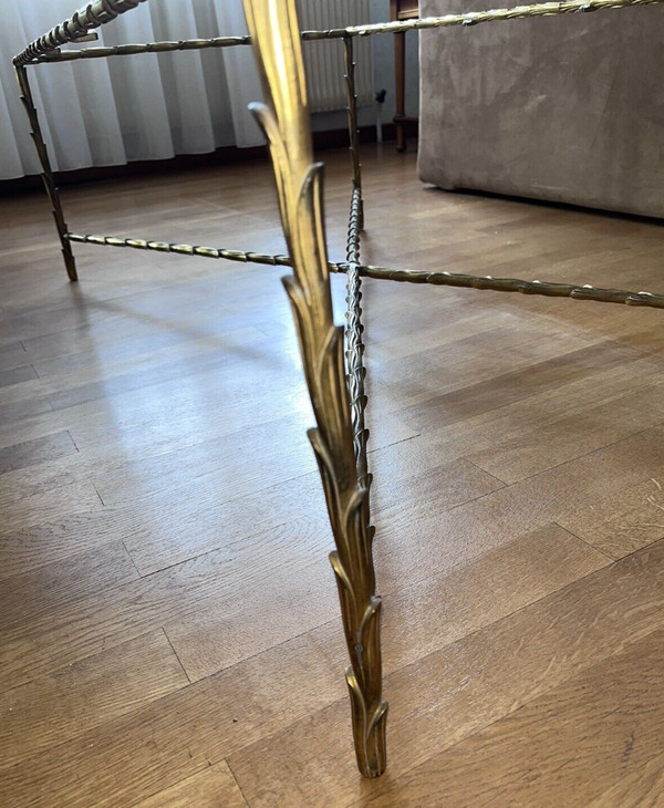 Tavolino Grande Maison CHARLES Anni 60/70 circa in Bronzo Dorato con decoro palme