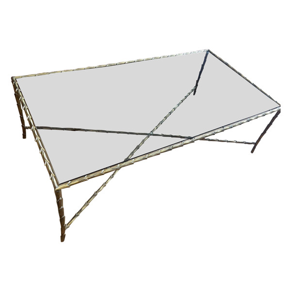 Tavolino Grande Maison CHARLES Anni 60/70 circa in Bronzo Dorato con decoro palme