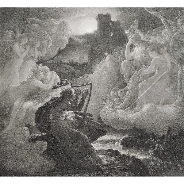 Etching Ossian Engraving After François Gérard 19th C Old Print
