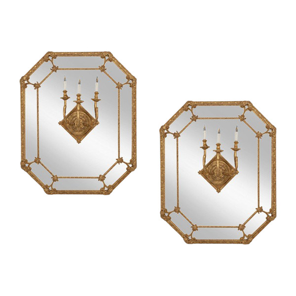 Pair of Louis XIV style mirrors in gilded wood. Circa 1880.