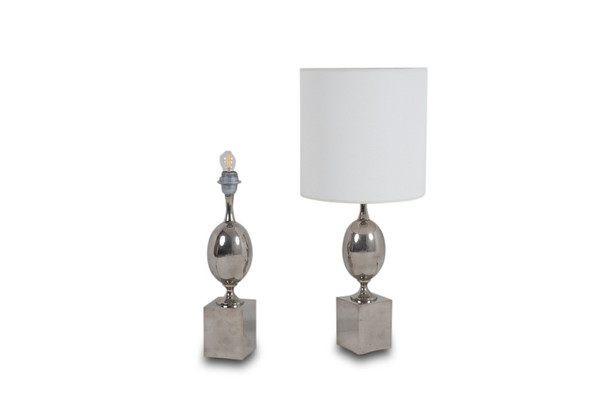 Philippe Barbier. Pair of silver-plated brass lamps. 1970s.