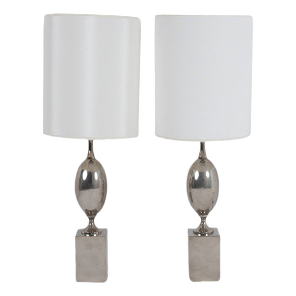 Philippe Barbier. Pair of silver-plated brass lamps. 1970s.