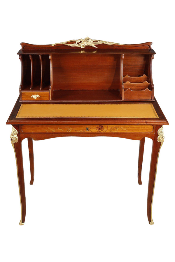 ART NOUVEAU MAHOGANY AND MAHOGANY VENEER STEPPED DESK