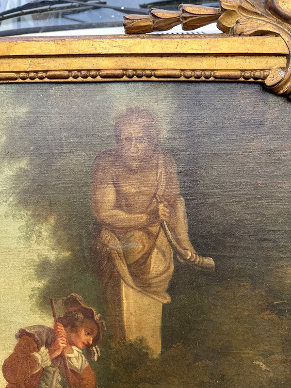 Top Of Door From The End Of The 18th Century Representing Children Playing On A Swing