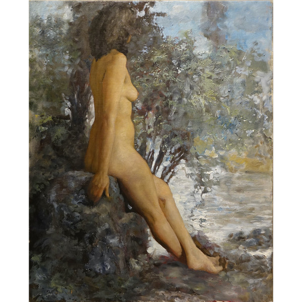 Junge nackte Frau in einer Landschaft, Lucien Grandgérard, um 1925