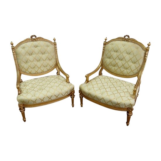 Pair of Queen Louis XVI Armchairs, Napoleon III Period - Mid XIXth