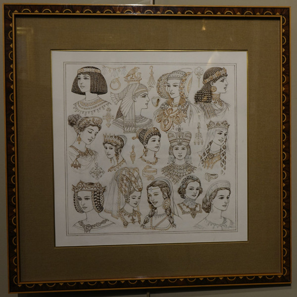 Portraits Of 14 Queens Or Empresses, Brown Ink And Sepia, Signed Herouard, Circa 1925.flag