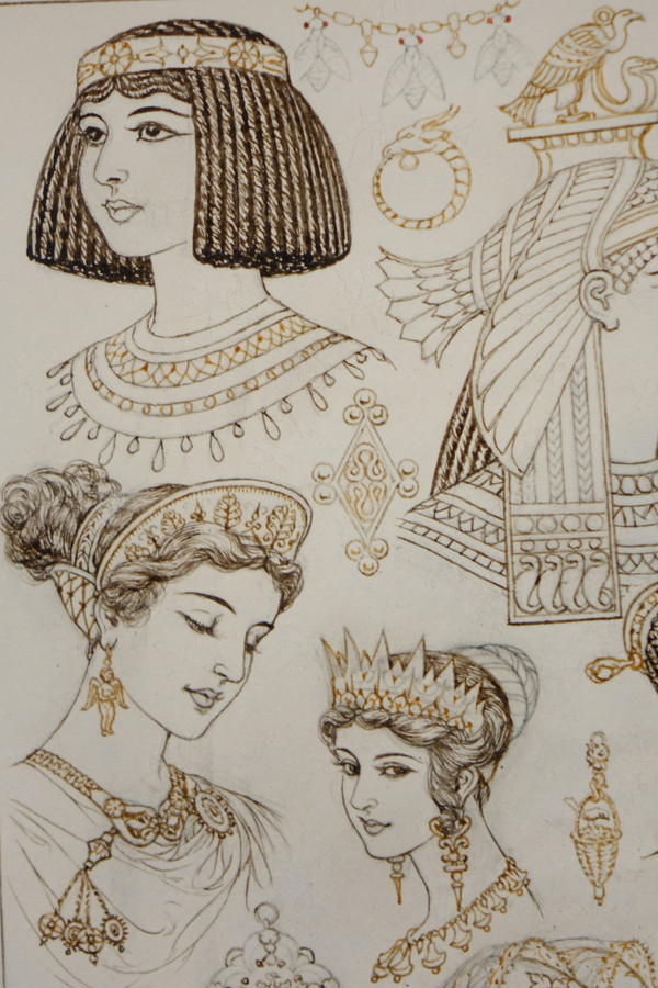 Portraits Of 14 Queens Or Empresses, Brown Ink And Sepia, Signed Herouard, Circa 1925.flag