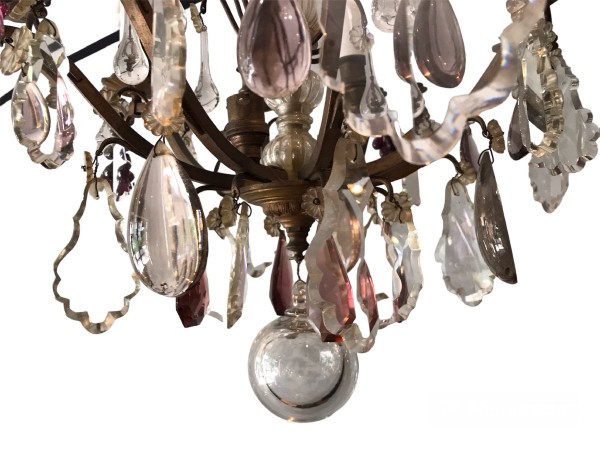 Lustre à cristaux d'époque 19 ème à 8 lumières